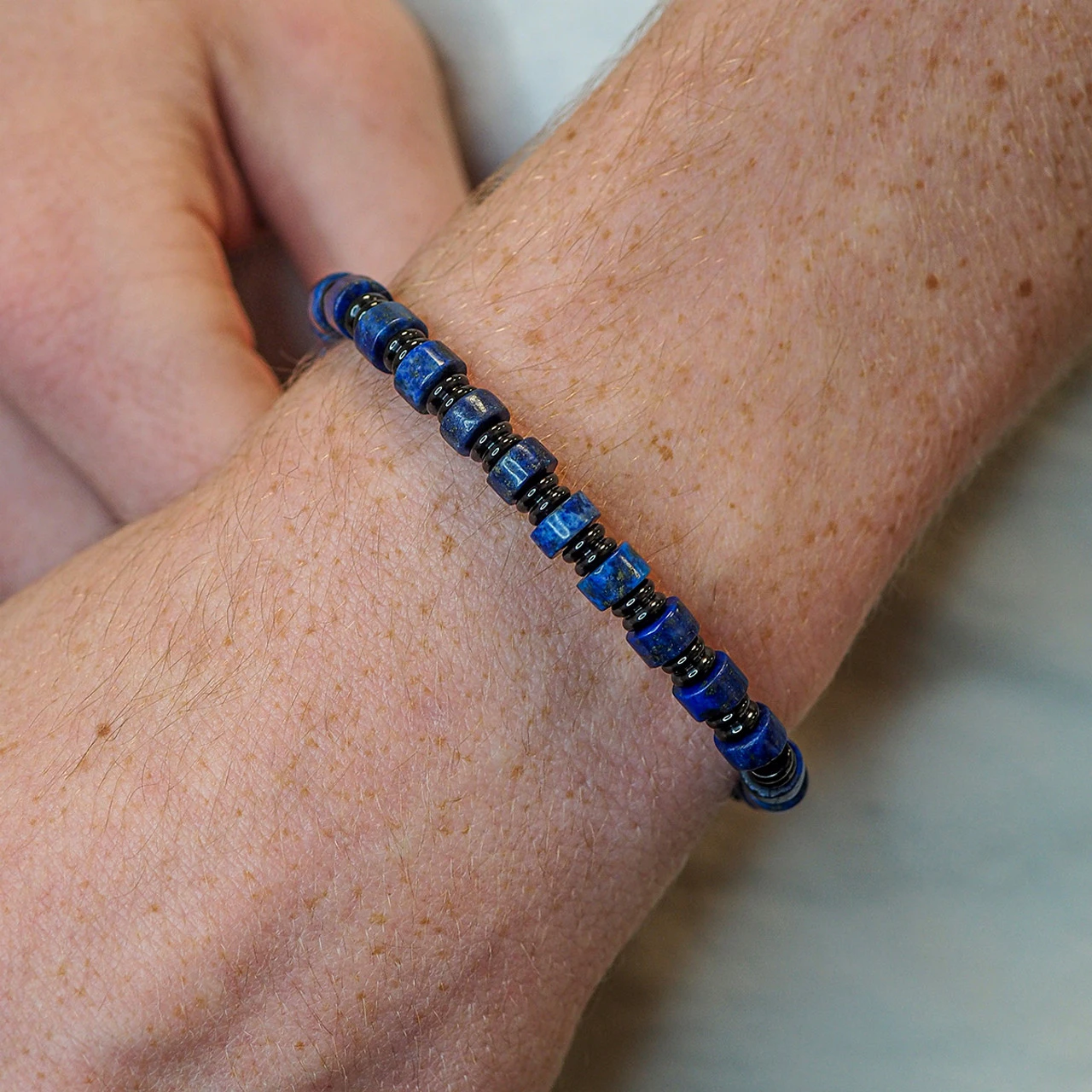 Bracelet "Ocean" Acier Noir - Lapis Lazuli 4 Bracelet "Ocean" Acier Noir - Lapis Lazuli – Image 2