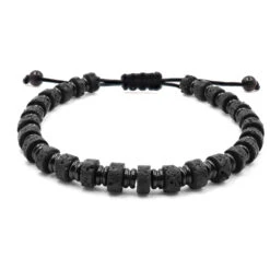 Bracelet "Lava" Acier Noir - Pierre De Lave