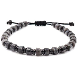 Bracelet "Stone" Acier Noir - Jaspe Gris